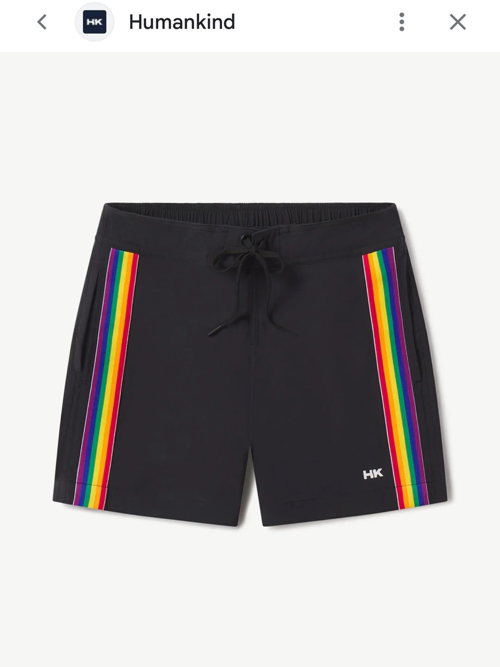 Humankind Black Boardshorts with Rainbow Side Stripes Size Large